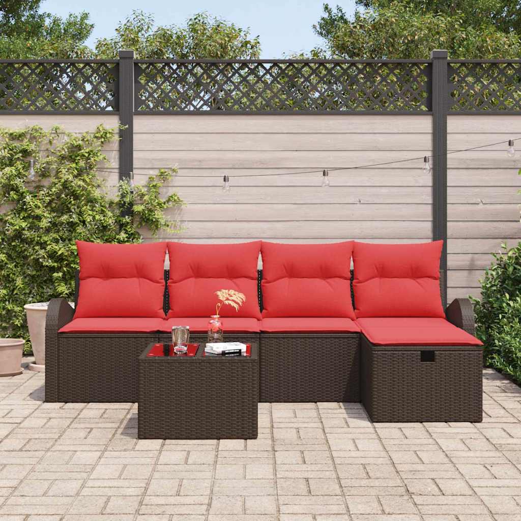 Sofa Sæt 6 stk. Brun og Rød polyrattan