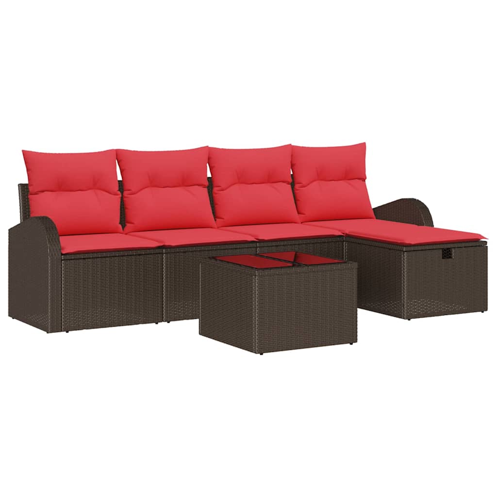 Sofa Sæt 6 stk. Brun og Rød polyrattan