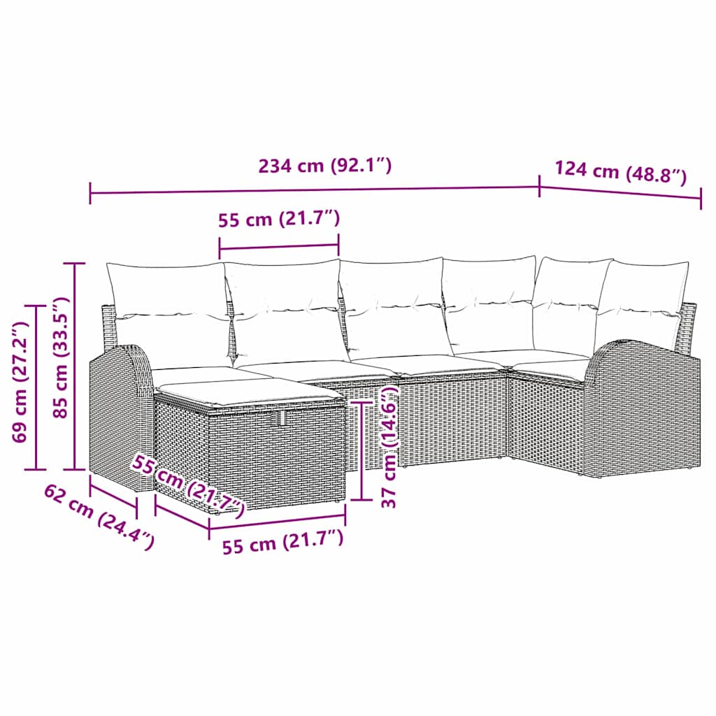 Sofa Sæt 6 stk. Lysegrå polyrattan