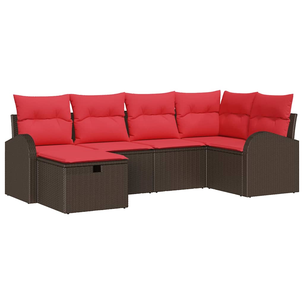 Sofa Sæt 6 stk. 6-Antal sæder Brun og Rød polyrattan