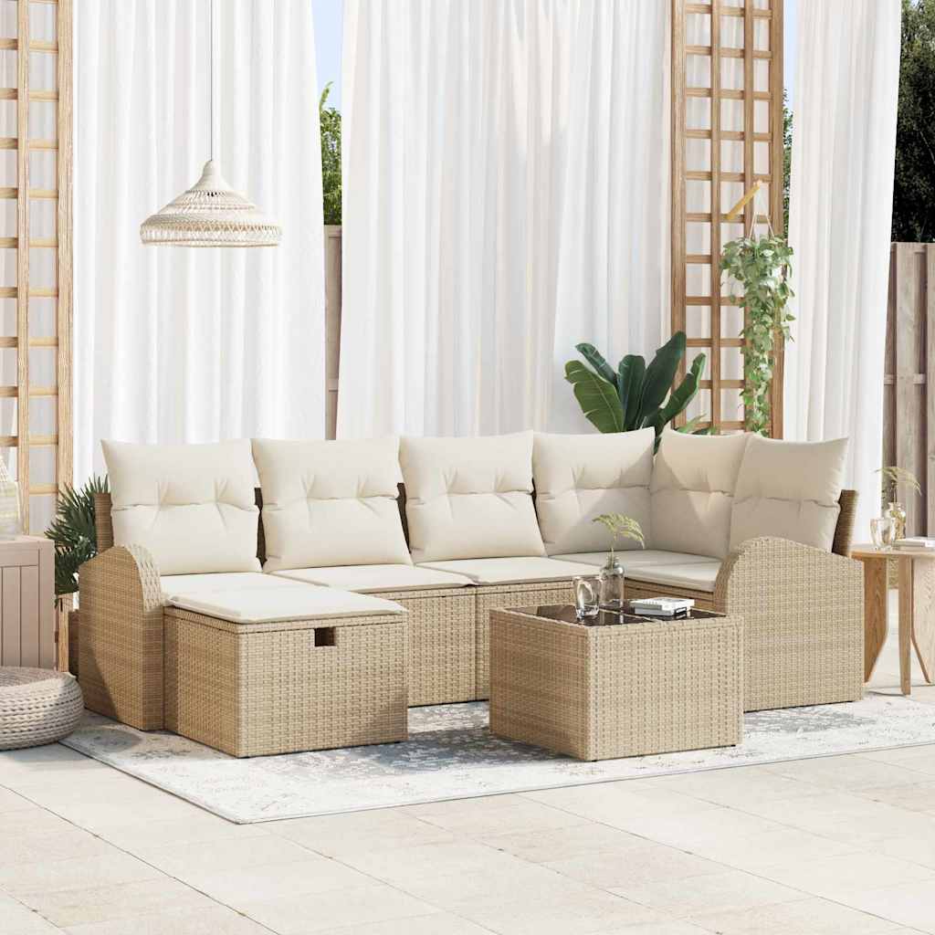 Sofa Sæt 7 stk. Beige og creme polyrattan