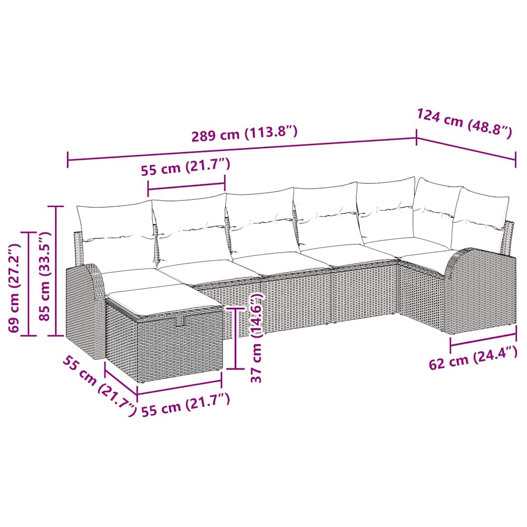 Sofa Sæt 7 stk. Grå polyrattan