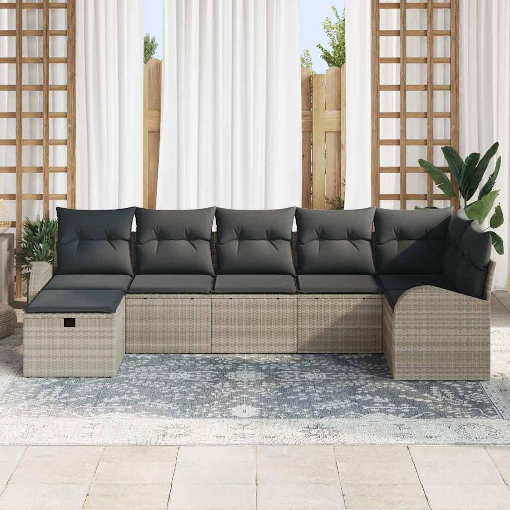 Sofa Sæt 7 stk. Lysegrå polyrattan