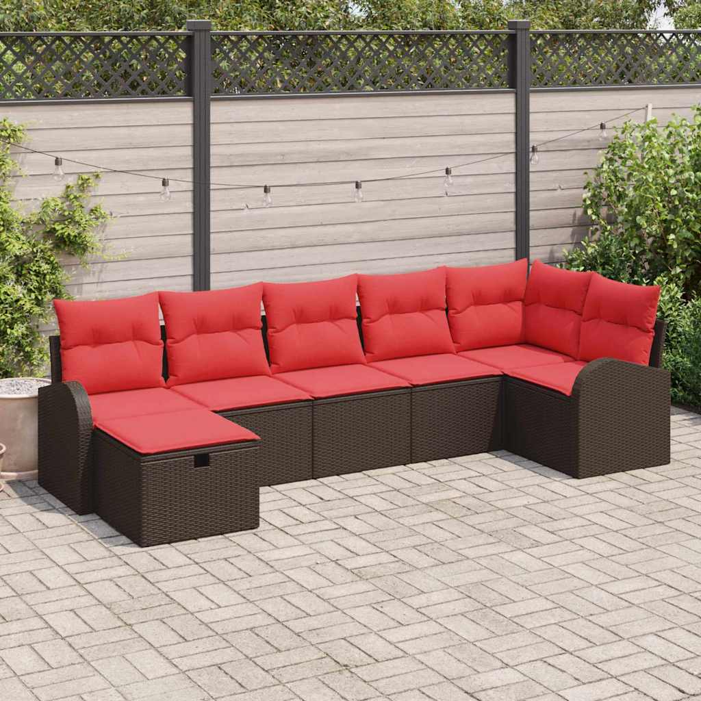 Sofa Sæt 7 stk. Brun og Rød polyrattan