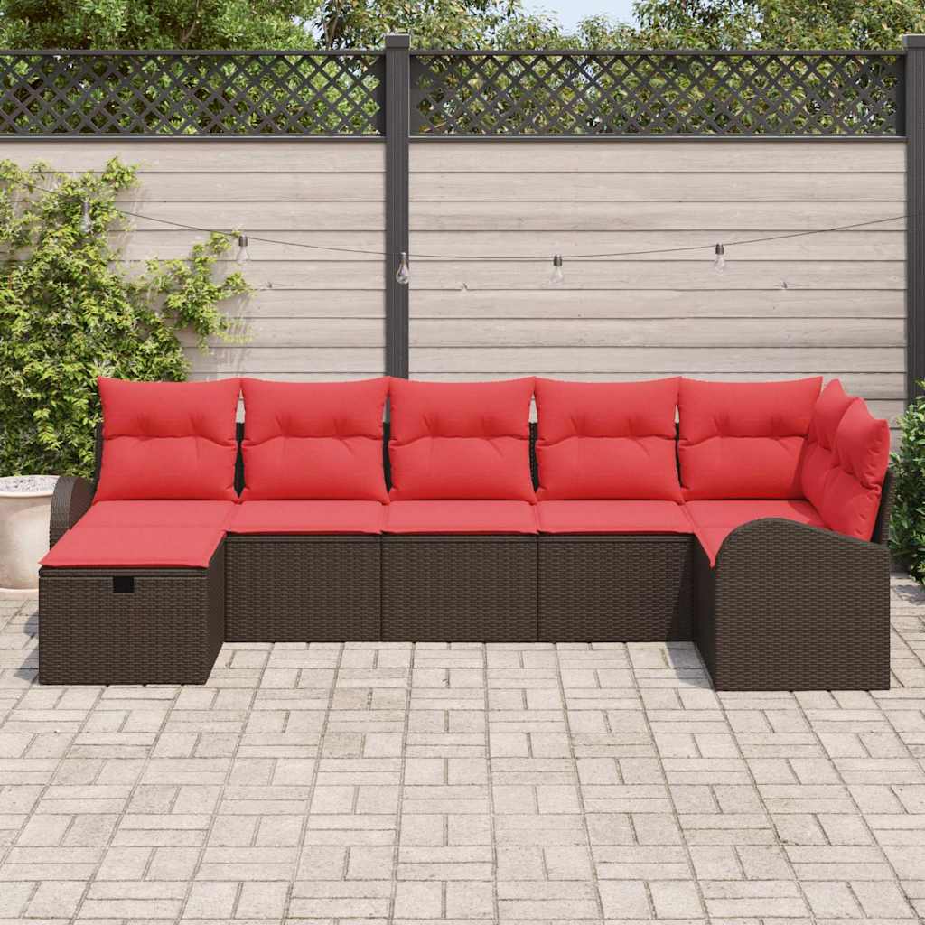 Sofa Sæt 7 stk. Brun og Rød polyrattan