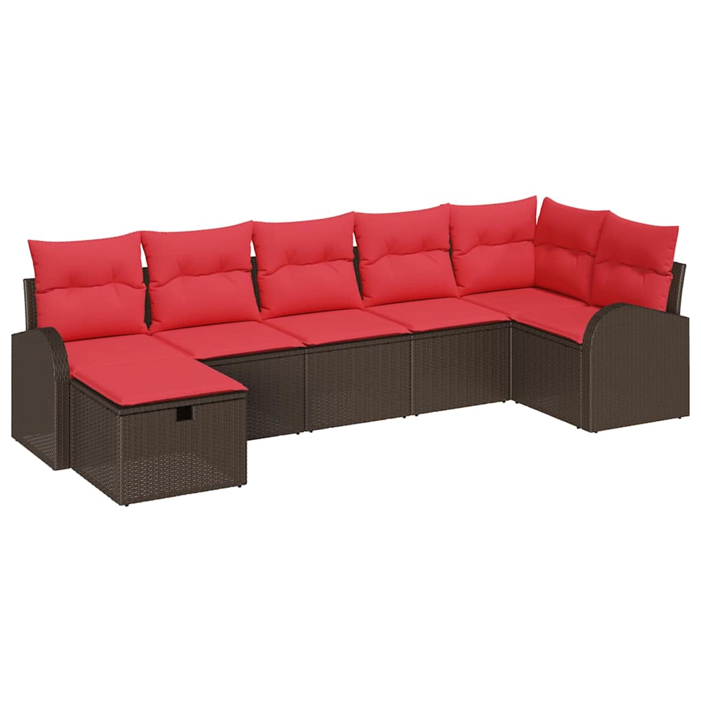 Sofa Sæt 7 stk. Brun og Rød polyrattan