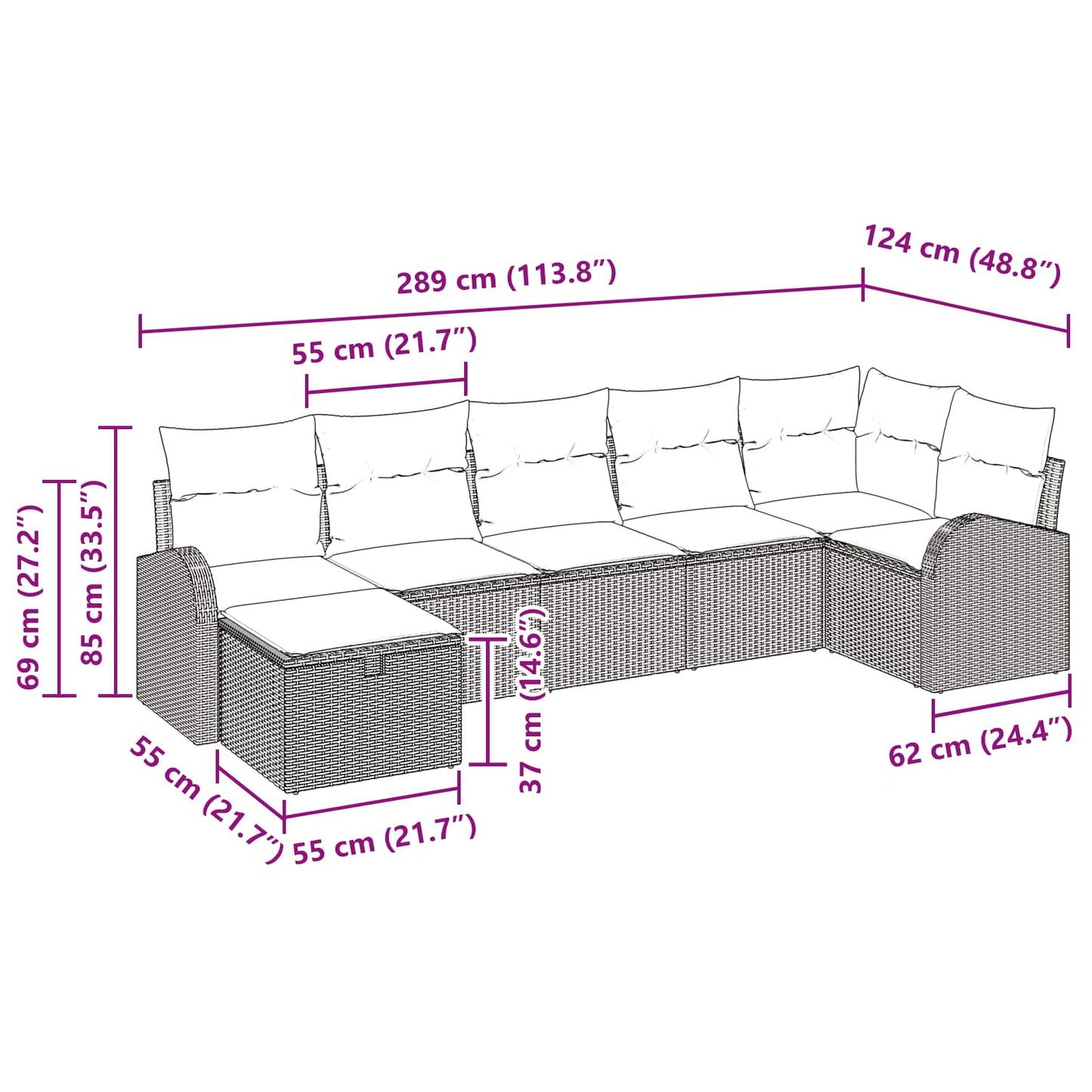 Sofa Sæt 7 stk. Brun og Rød polyrattan