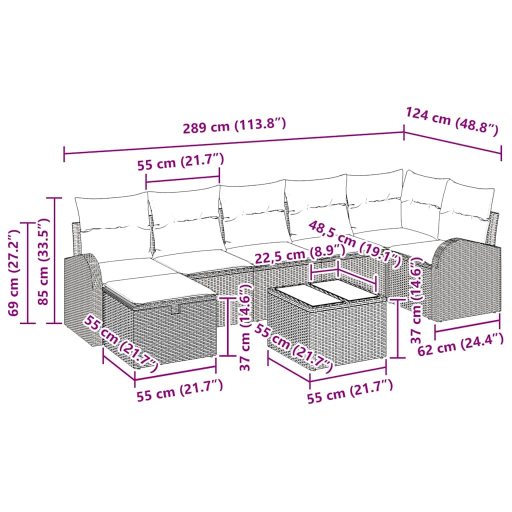 Sofa Sæt 8 stk. Grå polyrattan