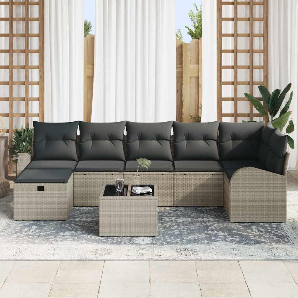 Sofa Sæt 8 stk. Lysegrå polyrattan