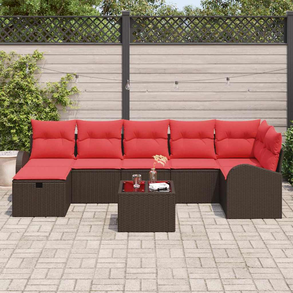 Sofa Sæt 8 stk. 7-Antal sæder Brun og Rød polyrattan