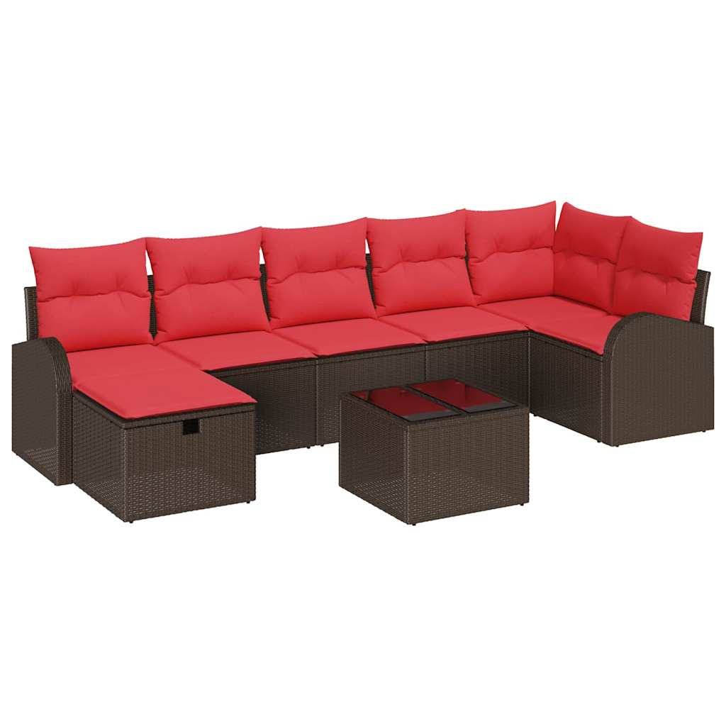 Sofa Sæt 8 stk. 7-Antal sæder Brun og Rød polyrattan