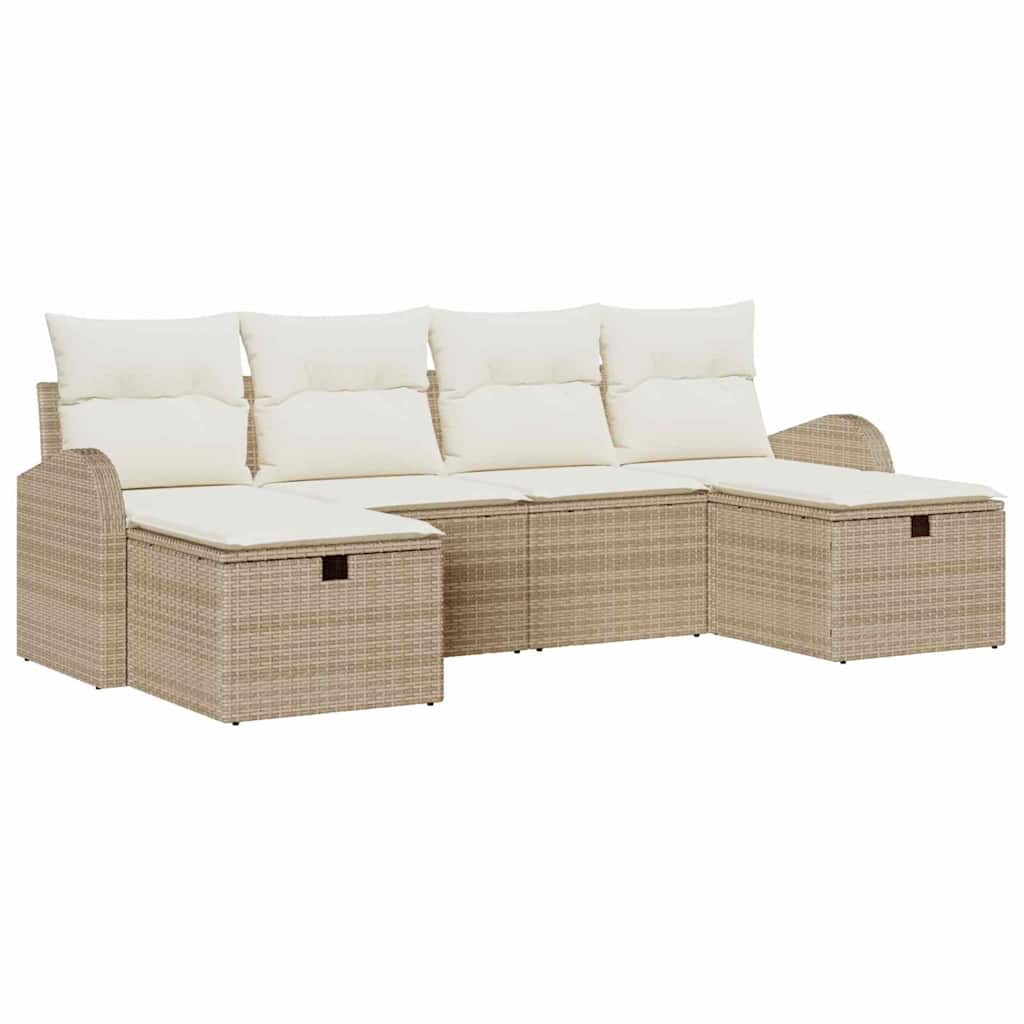 Sofa Sæt 6 stk. Beige og creme polyrattan