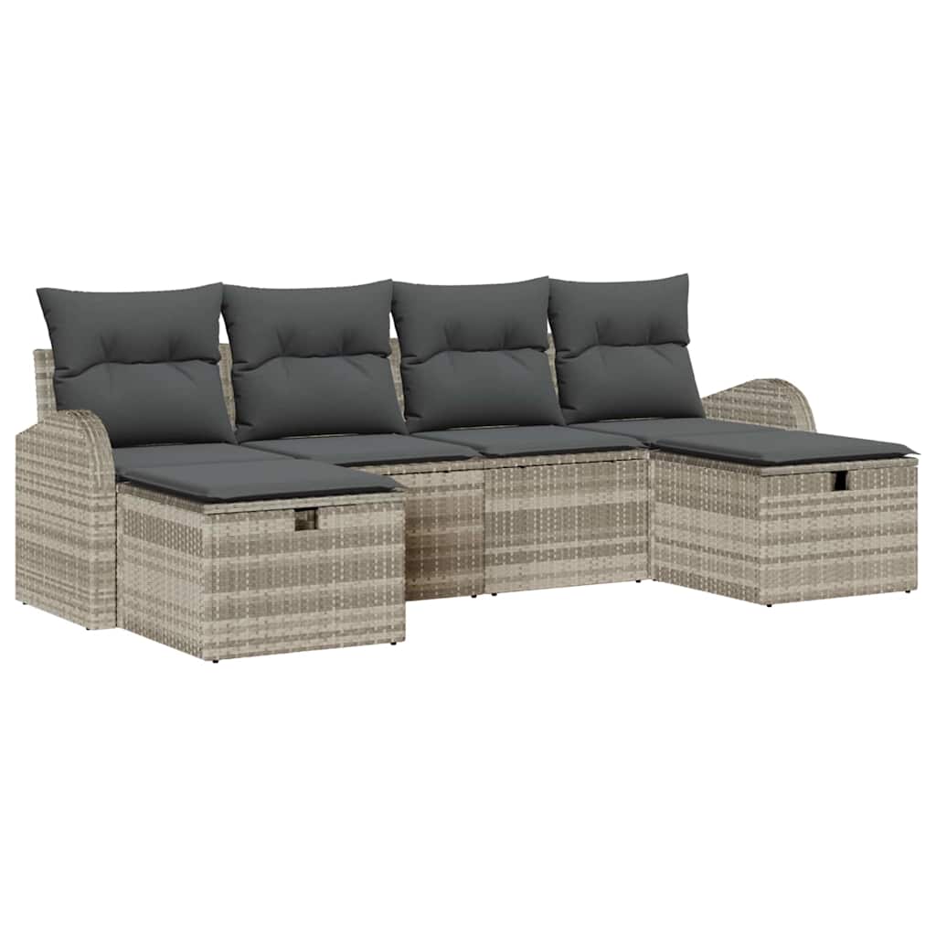 Sofa Sæt 6 stk. Lysegrå polyrattan