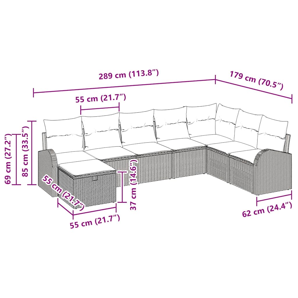 Sofa Sæt 8 stk. beige og cremefarvet polyrattan