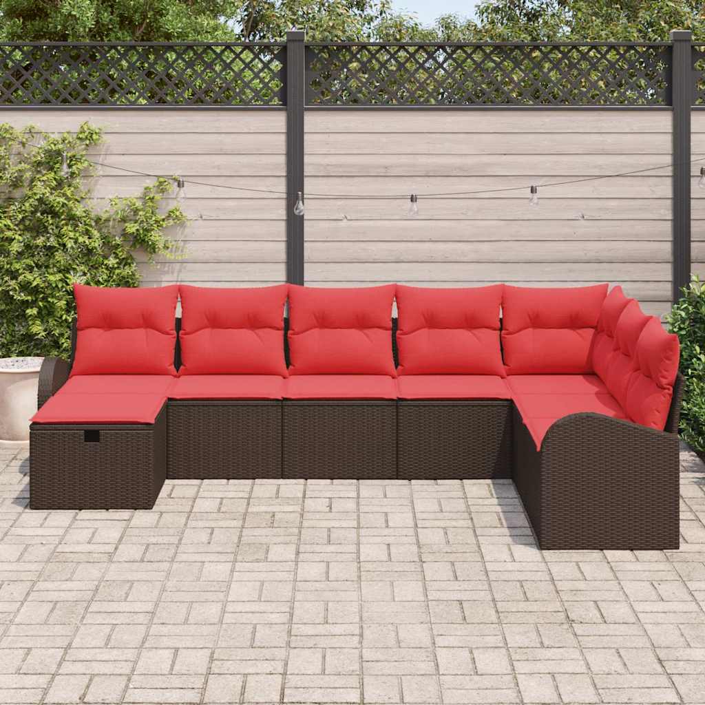 Sofa Sæt med pude med opbevaring Brun og Rød polyrattan