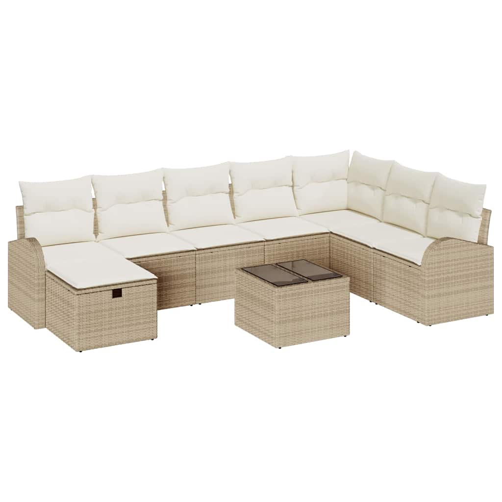 Sofa Sæt 9 stk. beige og cremefarvet polyrattan