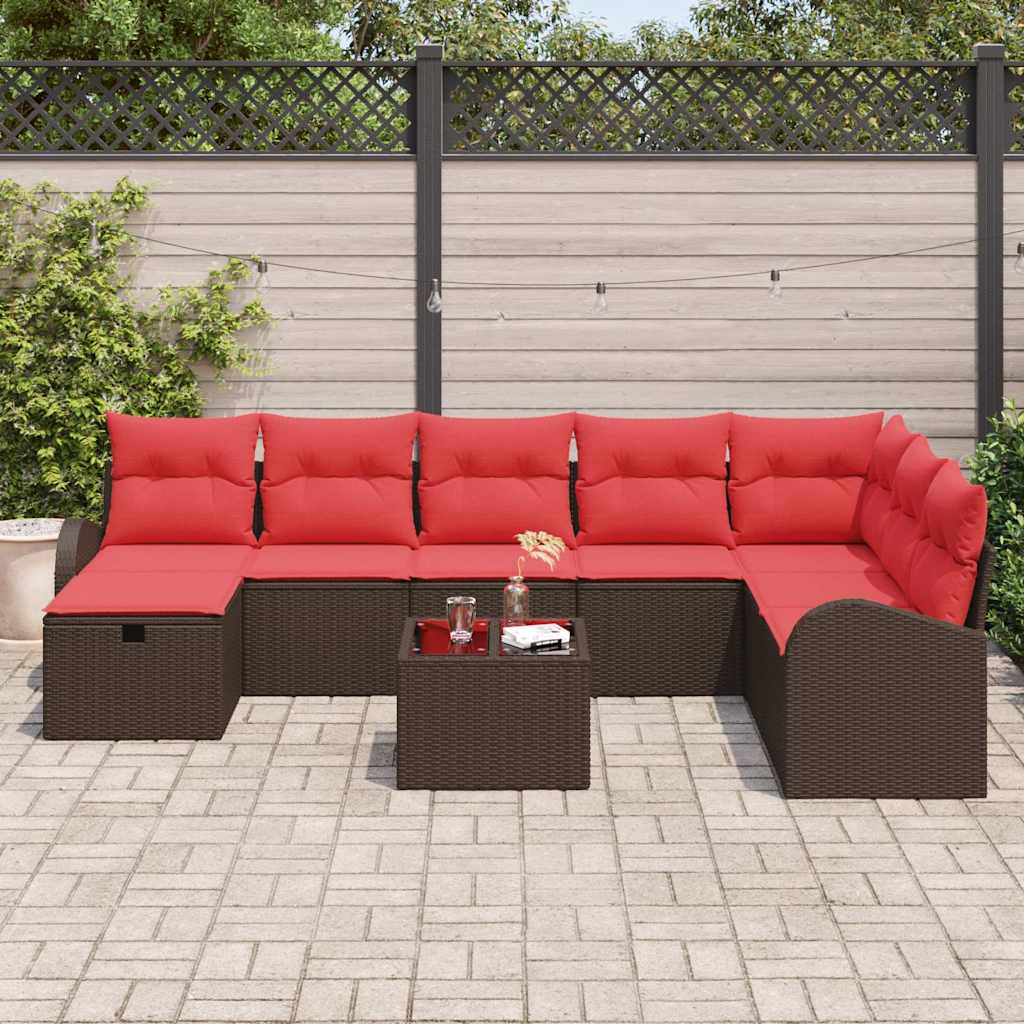 Sofa Sæt 9 stk. 8-Antal sæder Brun og Rød polyrattan