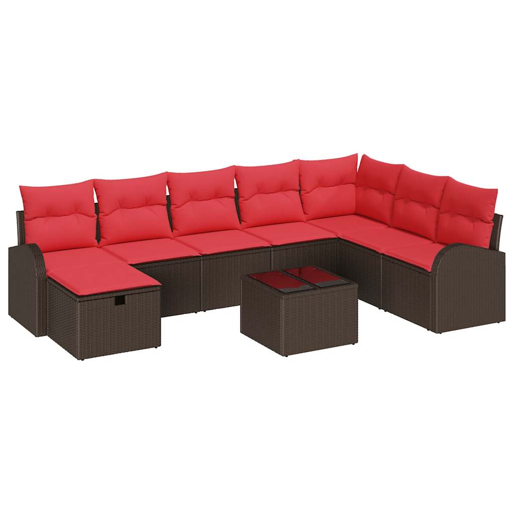 Sofa Sæt 9 stk. 8-Antal sæder Brun og Rød polyrattan