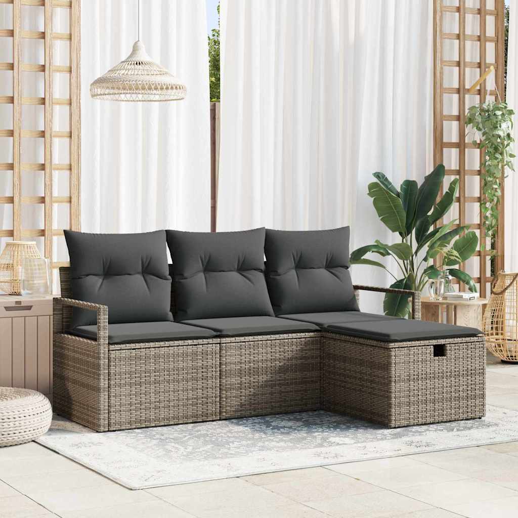 Sofa Sæt 4 stk. 4-Antal sæder Grå polyrattan