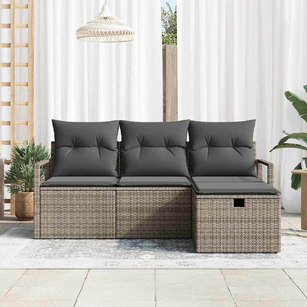 Sofa Sæt 4 stk. 4-Antal sæder Grå polyrattan