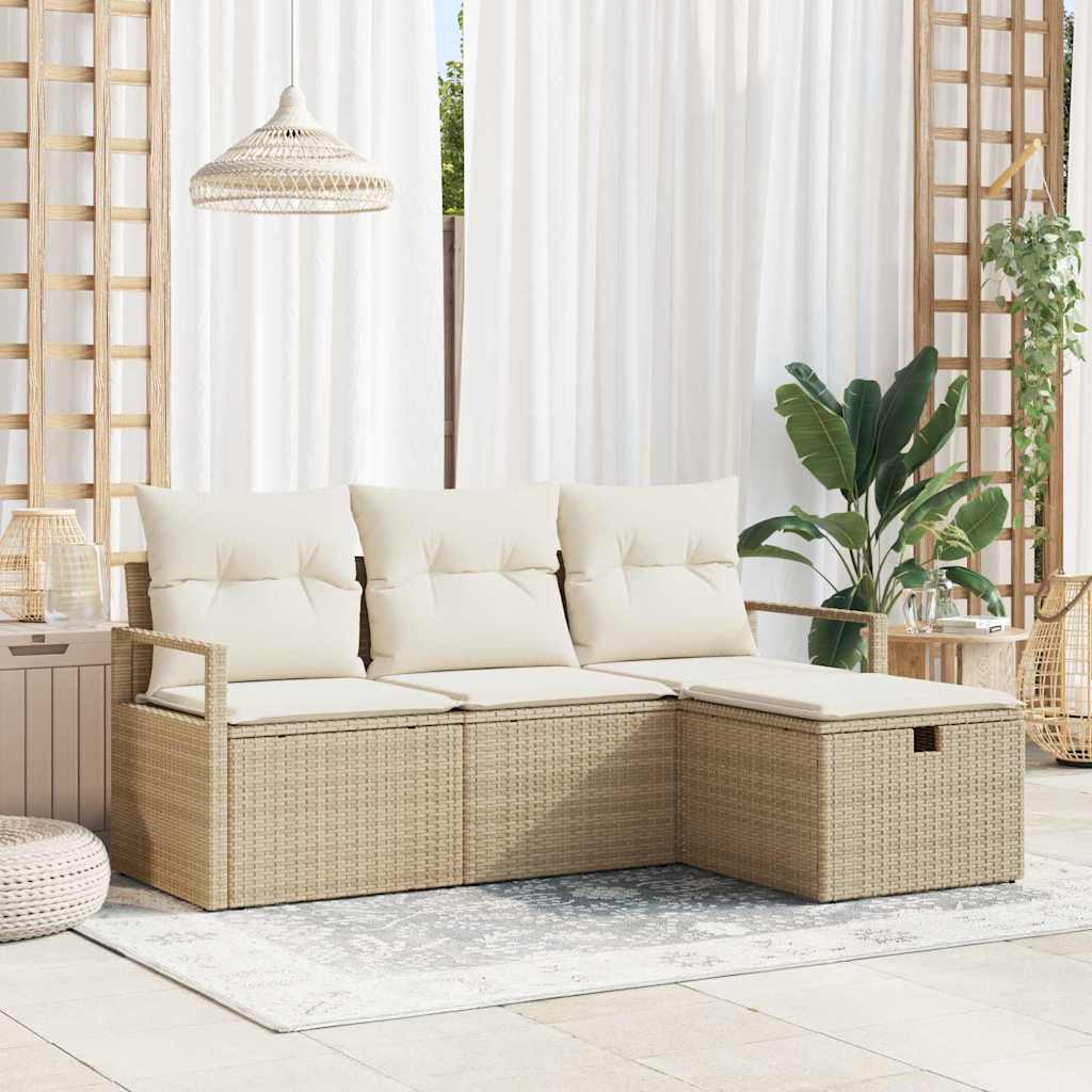 Sofa Sæt 4 stk. 4-Antal sæder Beige og creme polyrattan