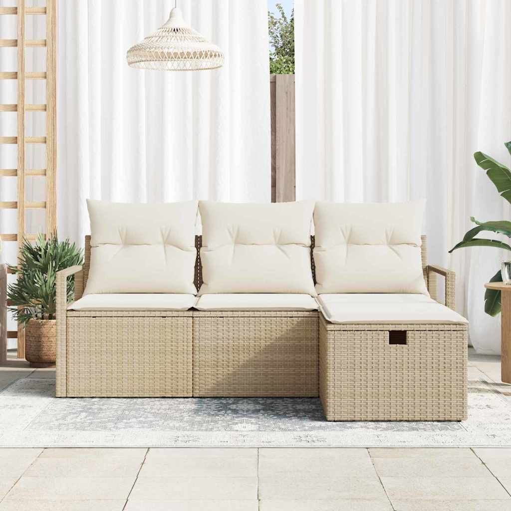 Sofa Sæt 4 stk. 4-Antal sæder Beige og creme polyrattan