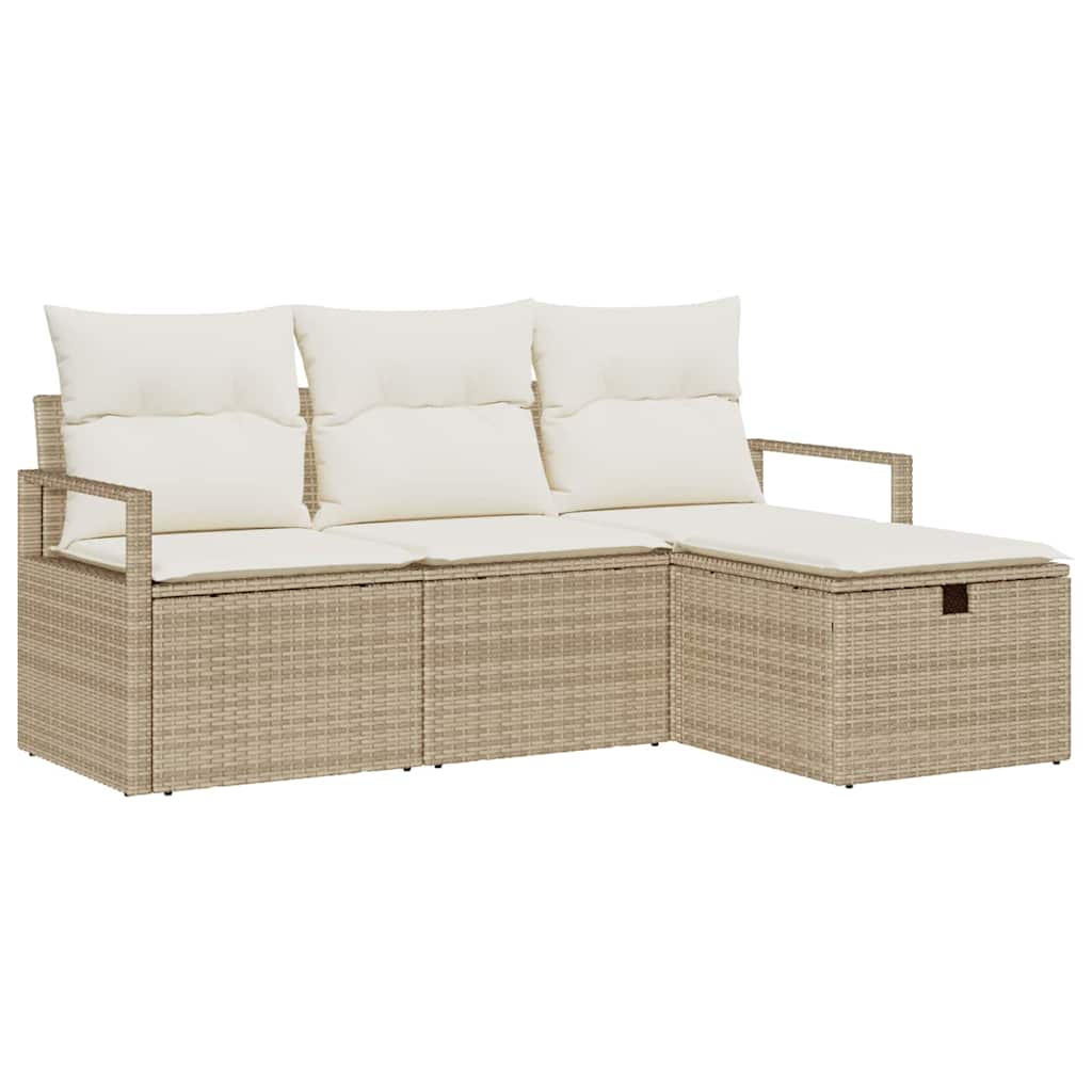 Sofa Sæt 4 stk. 4-Antal sæder Beige og creme polyrattan