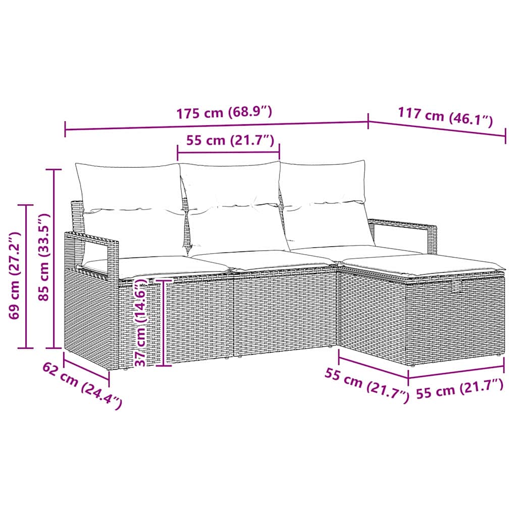 Sofa Sæt 4 stk. 4-Antal sæder Beige og creme polyrattan