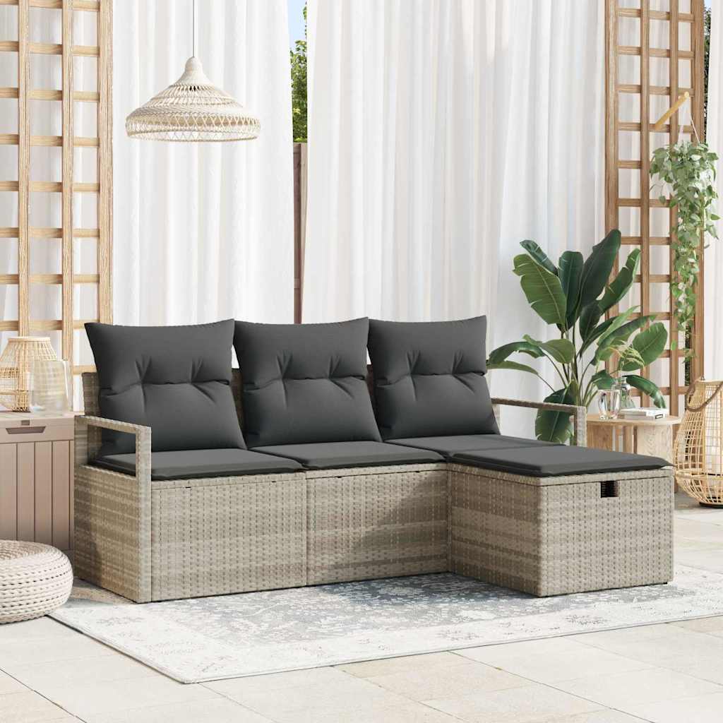 Sofa Sæt 4 stk. 4-Antal sæder Lysegrå polyrattan