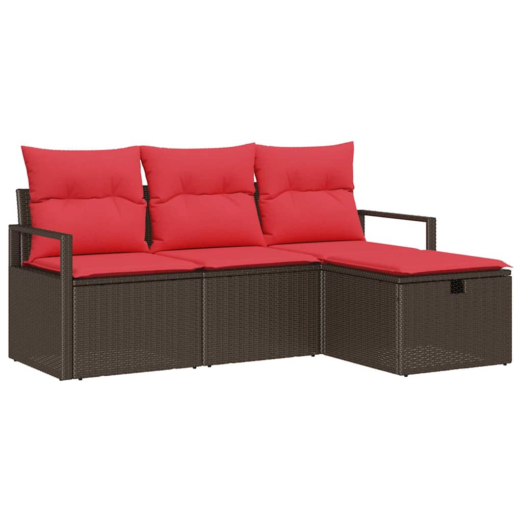 Sofa Sæt 4 stk. 4-Antal sæder Brun og Rød polyrattan