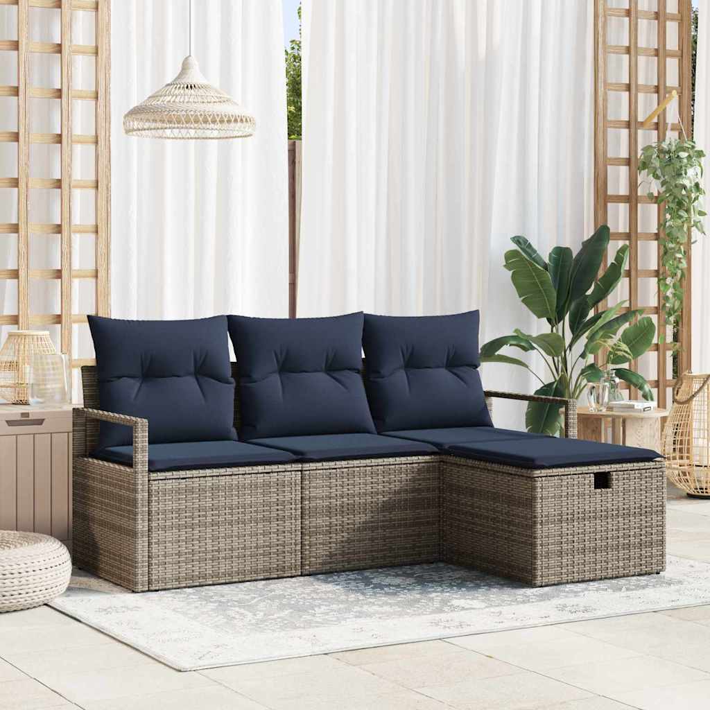 Sofa Sæt 4 stk. 4-Antal sæder Grå og Marineblå polyrattan