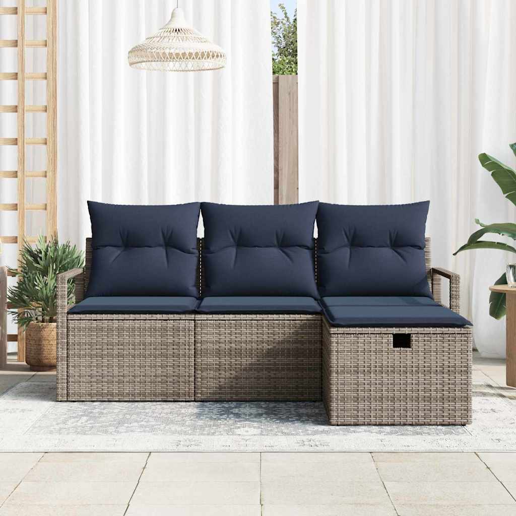 Sofa Sæt 4 stk. 4-Antal sæder Grå og Marineblå polyrattan