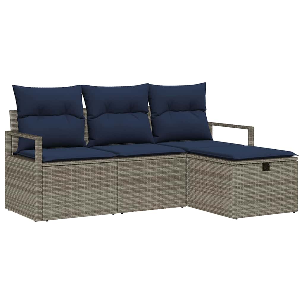 Sofa Sæt 4 stk. 4-Antal sæder Grå og Marineblå polyrattan