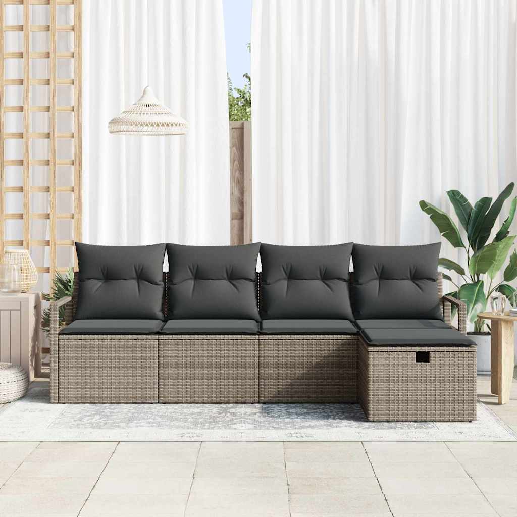 Sofa Sæt med pude med opbevaring Grå polyrattan