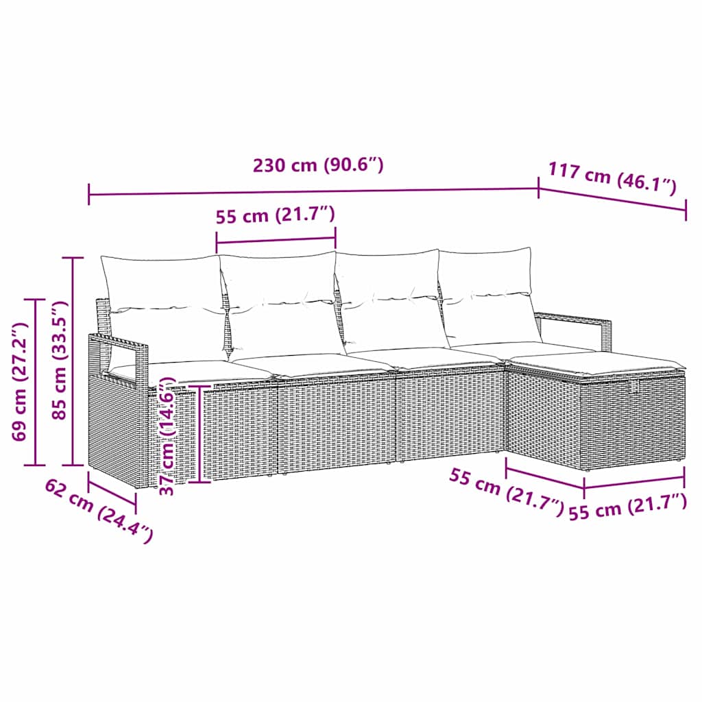 Sofa Sæt med pude med opbevaring Grå polyrattan