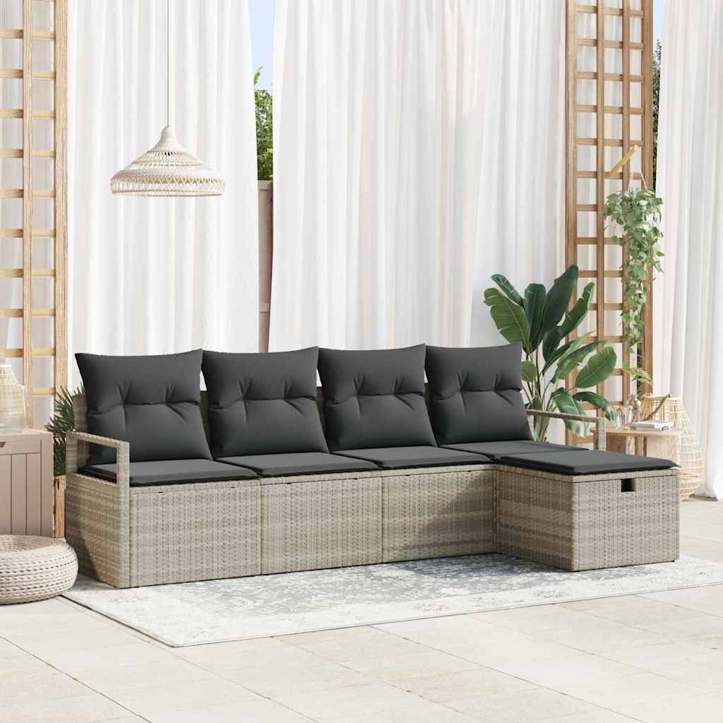 Sofa Sæt med pude med opbevaring Lysegrå polyrattan