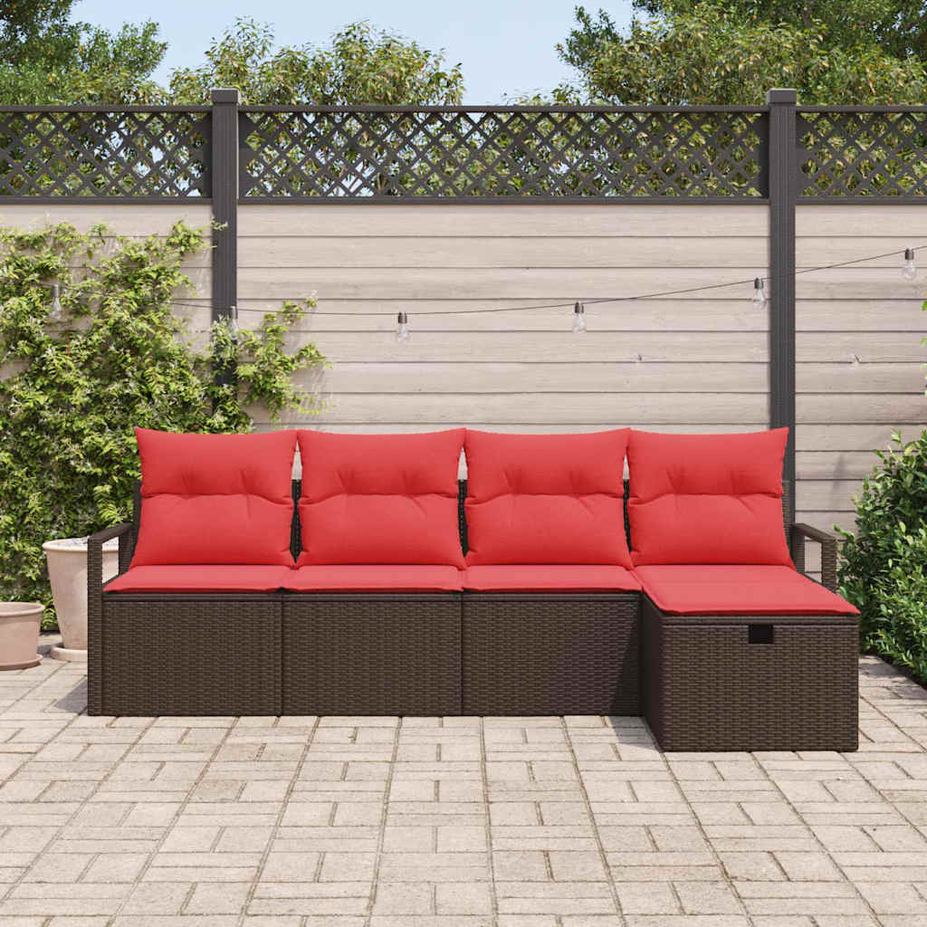 Sofa Sæt 5 stk. Brun og Rød polyrattan