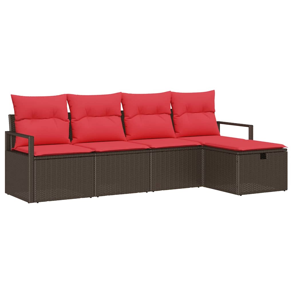 Sofa Sæt 5 stk. Brun og Rød polyrattan