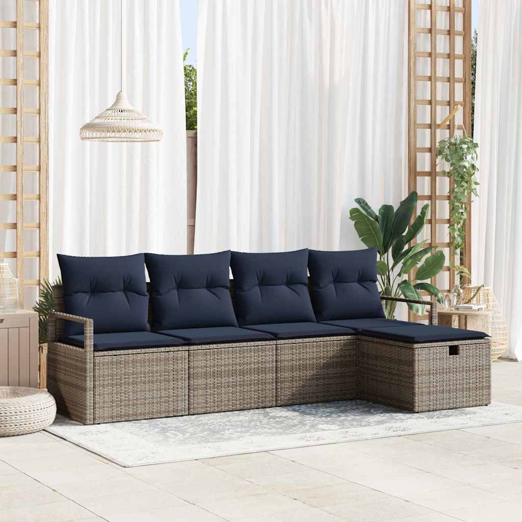 Sofa Sæt 5 stk. 5-Antal sæder Grå og Marineblå polyrattan