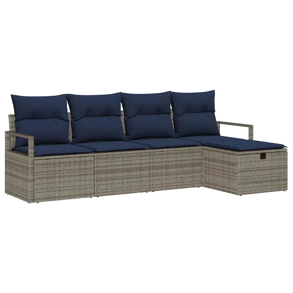 Sofa Sæt 5 stk. 5-Antal sæder Grå og Marineblå polyrattan