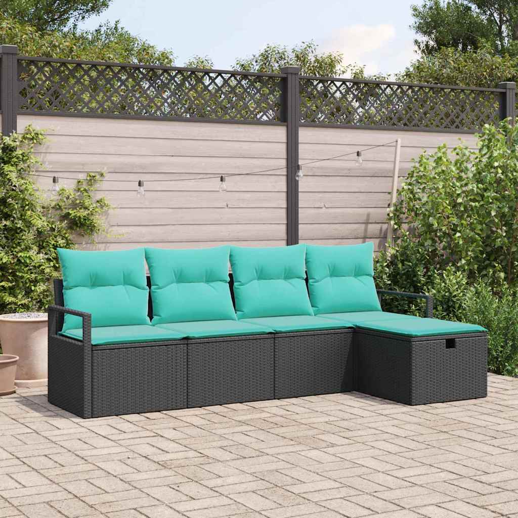 Sofa Sæt 5 stk. 5-Antal sæder Sort og turkis polyrattan