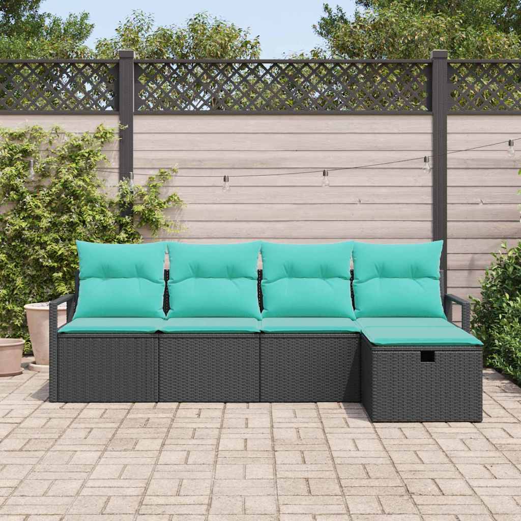 Sofa Sæt 5 stk. 5-Antal sæder Sort og turkis polyrattan