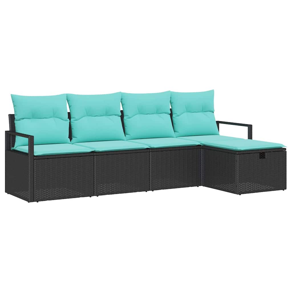Sofa Sæt 5 stk. 5-Antal sæder Sort og turkis polyrattan