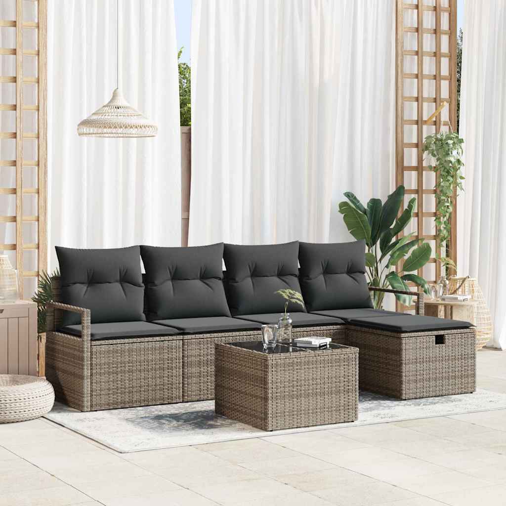 Sofa Sæt 6 stk. 5-Antal sæder Grå polyrattan