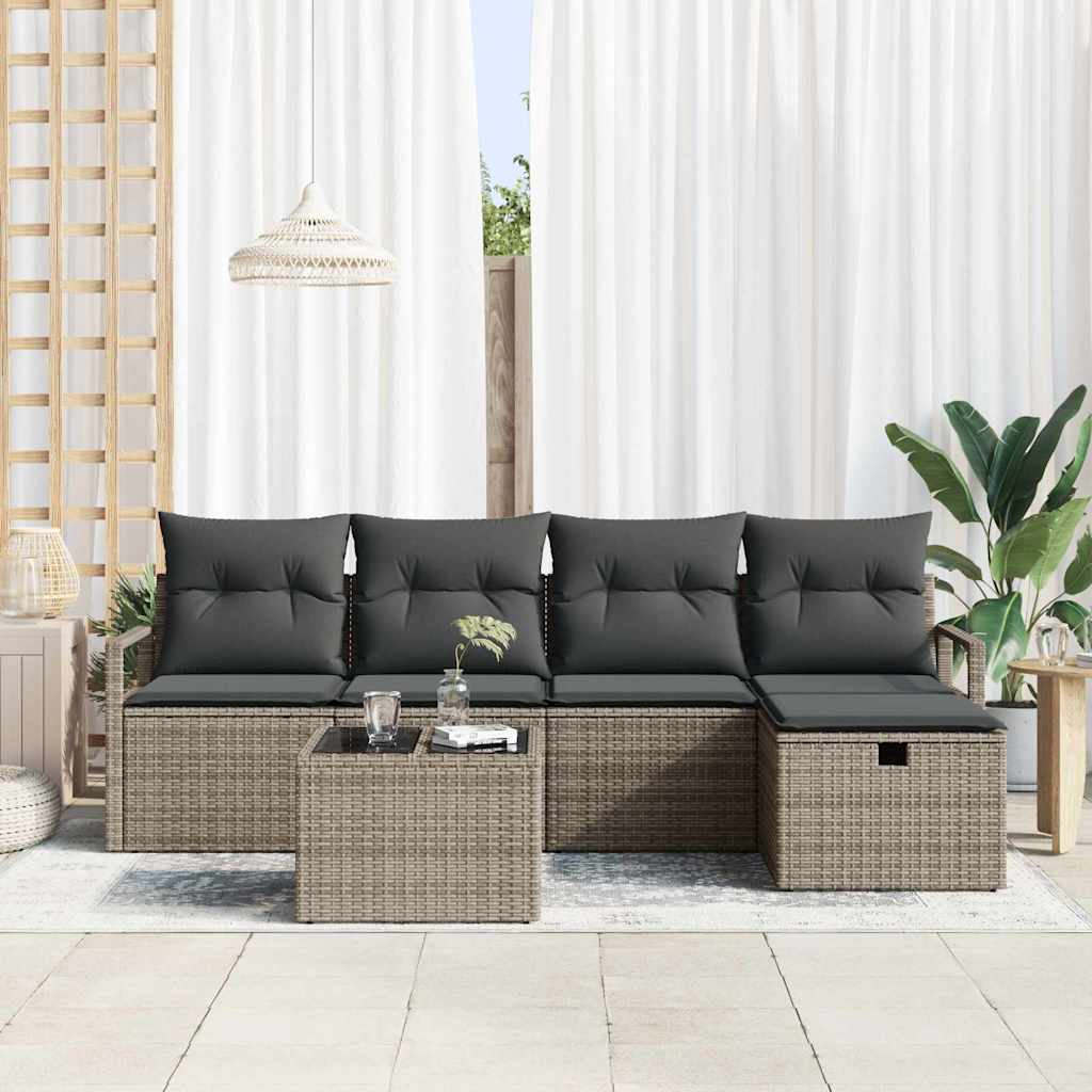 Sofa Sæt 6 stk. 5-Antal sæder Grå polyrattan