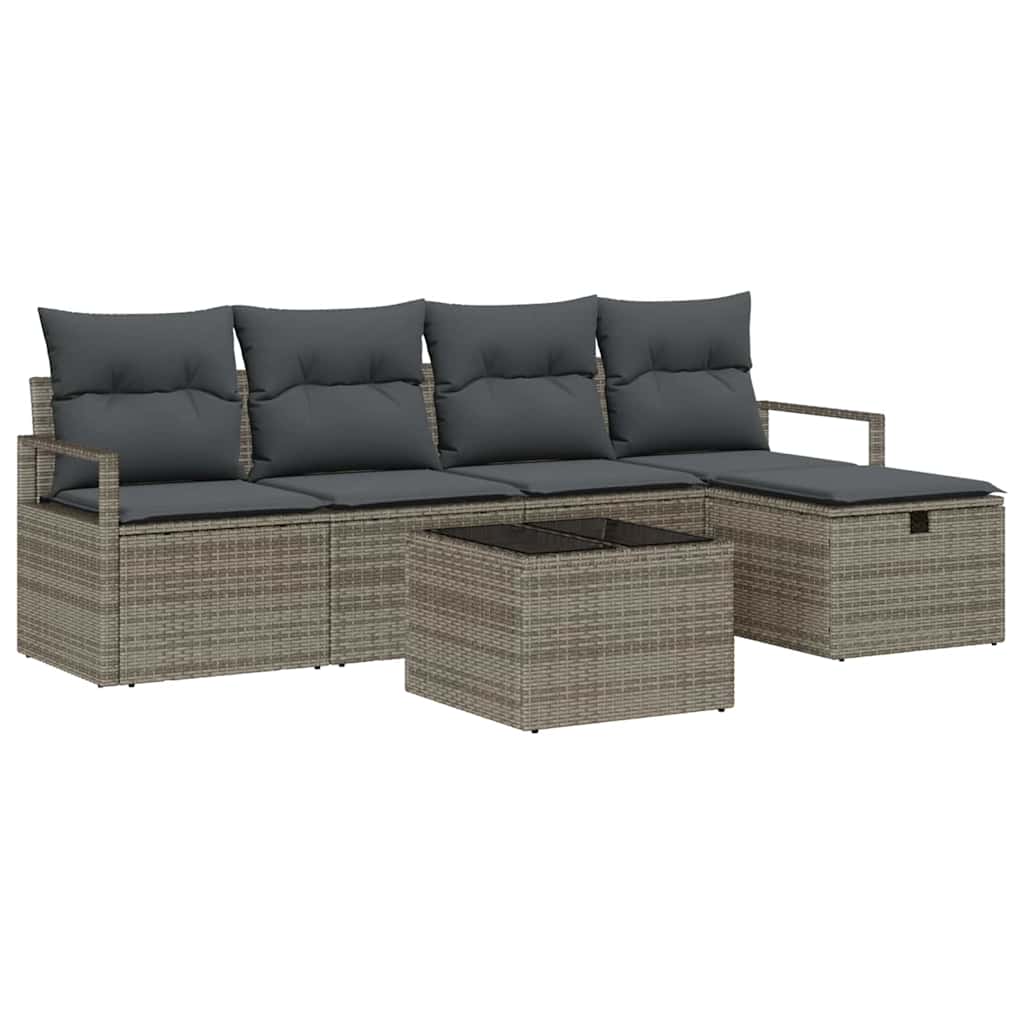 Sofa Sæt 6 stk. 5-Antal sæder Grå polyrattan