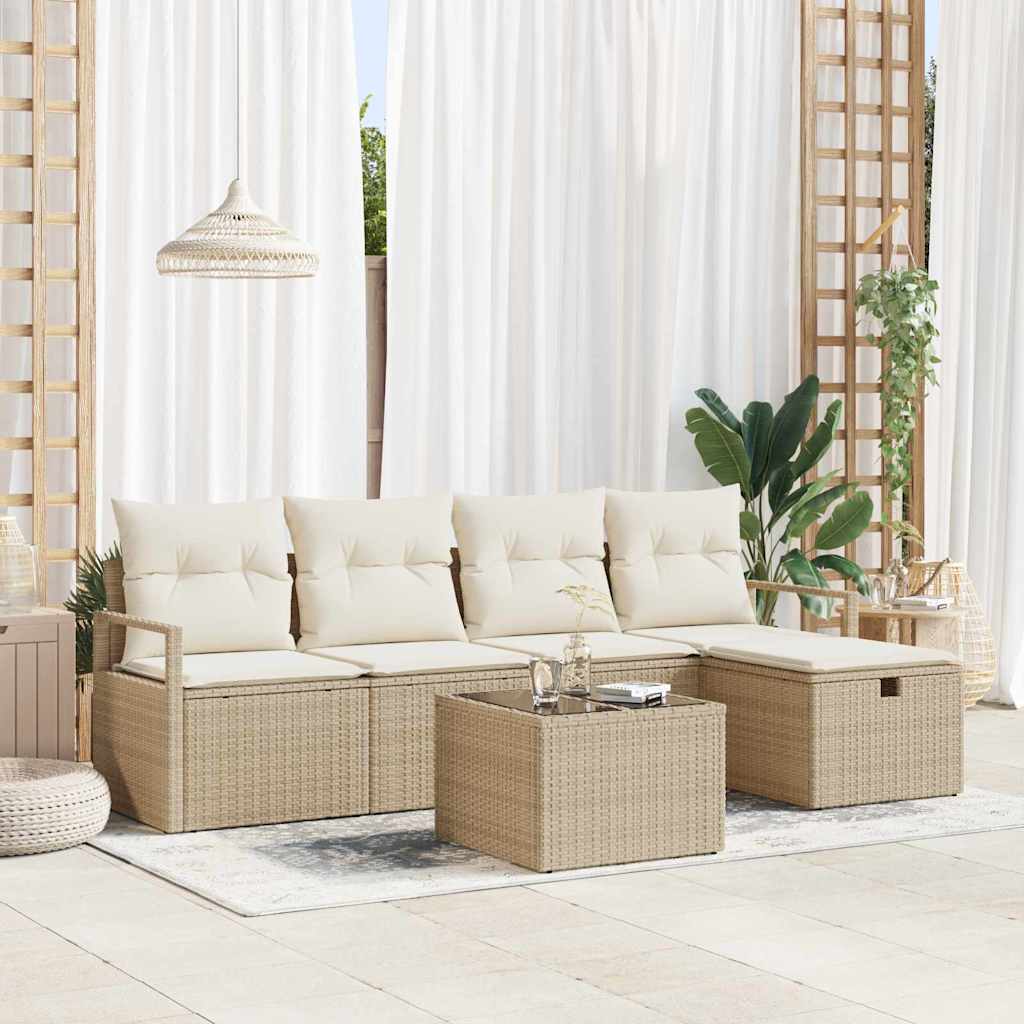 Sofa Sæt 6 stk. 5-Antal sæder Beige og creme polyrattan