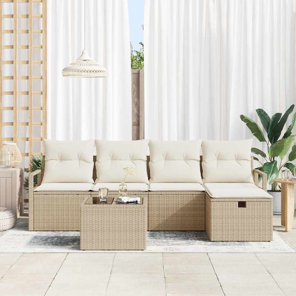 Sofa Sæt 6 stk. 5-Antal sæder Beige og creme polyrattan