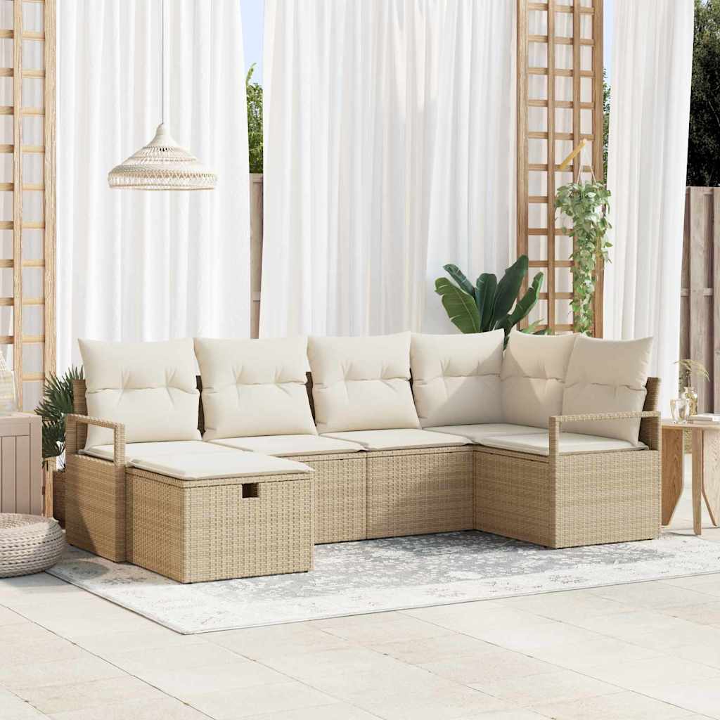 Sofa Sæt 6 stk. 6-Antal sæder Beige og creme polyrattan