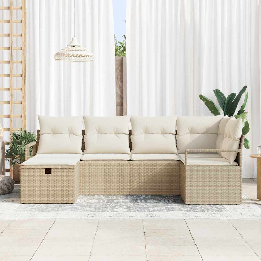 Sofa Sæt 6 stk. 6-Antal sæder Beige og creme polyrattan